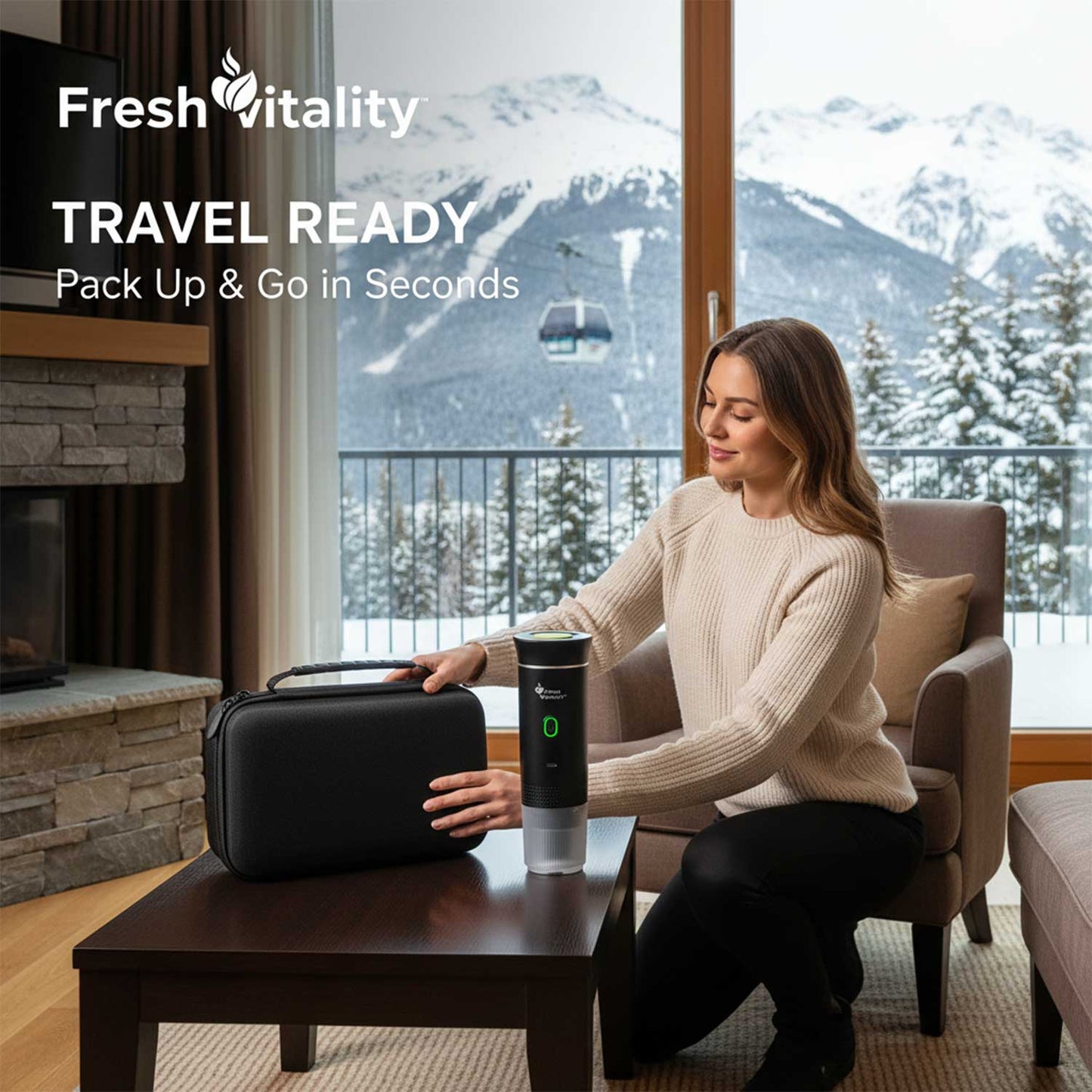 Fresh Vitality Ultimate Travel Kit | Machine + Stand + Case (+ FREE Velvet Bag)